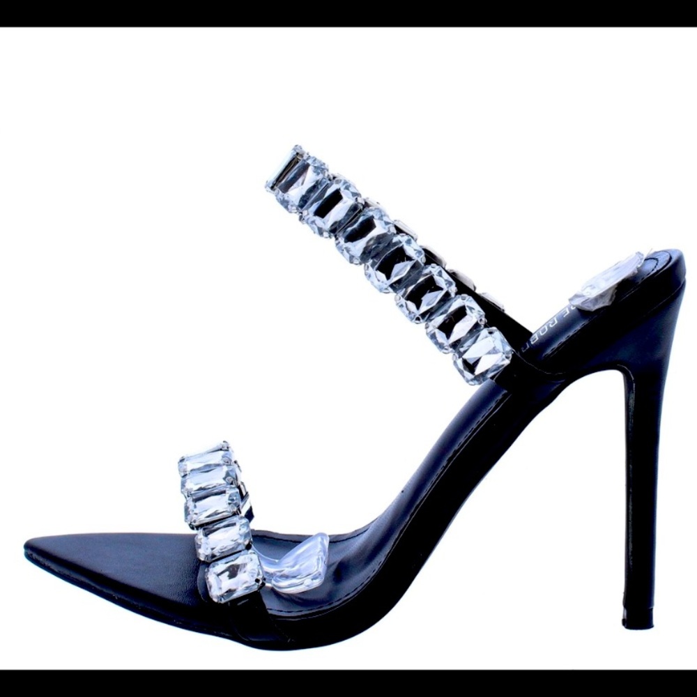Jeweled Black & Clear Pointed toe mules
